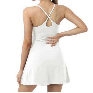 Halara Cloudful White Workout 2 in 1 Flare Dress Tear Drop Cross Back NWT